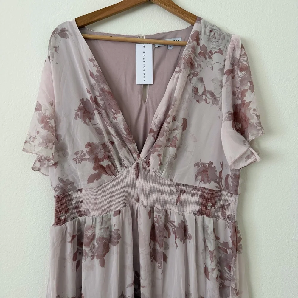 Baltic Born NWT Alexandria Smocked Maxi Dress Blush Floral Pink Plus Size 1X - Picture 3 of 12